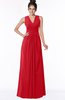 ColsBM Isla Red Elegant V-neck Sleeveless Chiffon Floor Length Ruching Bridesmaid Dresses