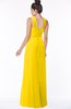 ColsBM Isla Yellow Elegant V-neck Sleeveless Chiffon Floor Length Ruching Bridesmaid Dresses