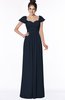 ColsBM Siena Navy Blue Modern A-line Wide Square Short Sleeve Zip up Pleated Bridesmaid Dresses