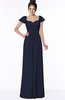 ColsBM Siena Peacoat Modern A-line Wide Square Short Sleeve Zip up Pleated Bridesmaid Dresses
