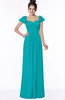 ColsBM Siena Peacock Blue Modern A-line Wide Square Short Sleeve Zip up Pleated Bridesmaid Dresses