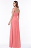 ColsBM Laverne Coral Modest A-line Half Backless Chiffon Floor Length Ruching Bridesmaid Dresses