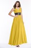ColsBM Emmaline Lemon Curry Elegant A-line V-neck Half Backless Chiffon Floor Length Bridesmaid Dresses