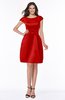 ColsBM Noor Red Modest Scoop Short Sleeve Zip up Satin Plainness Bridesmaid Dresses