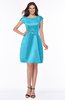 ColsBM Noor Turquoise Modest Scoop Short Sleeve Zip up Satin Plainness Bridesmaid Dresses