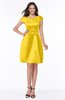 ColsBM Noor Yellow Modest Scoop Short Sleeve Zip up Satin Plainness Bridesmaid Dresses