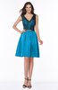 ColsBM Malia Cornflower Blue Luxury V-neck Sleeveless Satin Knee Length Bridesmaid Dresses