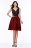 ColsBM Malia Dark Red Luxury V-neck Sleeveless Satin Knee Length Bridesmaid Dresses