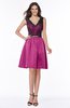 ColsBM Malia Hot Pink Luxury V-neck Sleeveless Satin Knee Length Bridesmaid Dresses