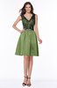 ColsBM Malia Moss Green Luxury V-neck Sleeveless Satin Knee Length Bridesmaid Dresses