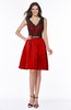 ColsBM Malia Red Luxury V-neck Sleeveless Satin Knee Length Bridesmaid Dresses