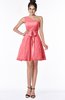 ColsBM Abby Hot Coral Glamorous A-line Sleeveless Zip up Knee Length Lace Bridesmaid Dresses