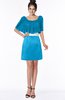 ColsBM Bria Cornflower Blue Gorgeous A-line Zip up Satin Knee Length Lace Bridesmaid Dresses