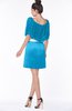 ColsBM Bria Cornflower Blue Gorgeous A-line Zip up Satin Knee Length Lace Bridesmaid Dresses