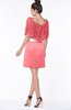 ColsBM Bria Hot Coral Gorgeous A-line Zip up Satin Knee Length Lace Bridesmaid Dresses