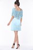 ColsBM Bria Ice Blue Gorgeous A-line Zip up Satin Knee Length Lace Bridesmaid Dresses