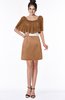ColsBM Bria Light Brown Gorgeous A-line Zip up Satin Knee Length Lace Bridesmaid Dresses