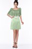 ColsBM Bria Pale Green Gorgeous A-line Zip up Satin Knee Length Lace Bridesmaid Dresses
