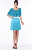 ColsBM Bria River Blue Gorgeous A-line Zip up Satin Knee Length Lace Bridesmaid Dresses