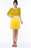 ColsBM Bria Yellow Gorgeous A-line Zip up Satin Knee Length Lace Bridesmaid Dresses