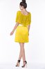 ColsBM Bria Yellow Gorgeous A-line Zip up Satin Knee Length Lace Bridesmaid Dresses