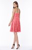 ColsBM Penelope Hot Coral Modest Sweetheart Zip up Satin Knee Length Lace Bridesmaid Dresses