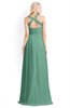 ColsBM Kaelyn Beryl Green Modest Trumpet Elbow Length Sleeve Zip up Chiffon Floor Length Bridesmaid Dresses
