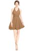 ColsBM Amaris Light Brown Luxury Fit-n-Flare V-neck Knee Length Ruching Bridesmaid Dresses