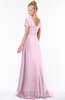 ColsBM Ellen Baby Pink Modern A-line V-neck Short Sleeve Zip up Floor Length Bridesmaid Dresses