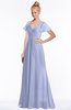ColsBM Ellen Blue Heron Modern A-line V-neck Short Sleeve Zip up Floor Length Bridesmaid Dresses