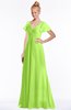 ColsBM Ellen Bright Green Modern A-line V-neck Short Sleeve Zip up Floor Length Bridesmaid Dresses