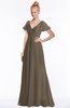 ColsBM Ellen Carafe Brown Modern A-line V-neck Short Sleeve Zip up Floor Length Bridesmaid Dresses