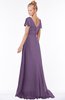 ColsBM Ellen Chinese Violet Modern A-line V-neck Short Sleeve Zip up Floor Length Bridesmaid Dresses