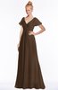 ColsBM Ellen Chocolate Brown Modern A-line V-neck Short Sleeve Zip up Floor Length Bridesmaid Dresses
