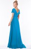 ColsBM Ellen Cornflower Blue Modern A-line V-neck Short Sleeve Zip up Floor Length Bridesmaid Dresses