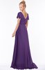 ColsBM Ellen Dark Purple Modern A-line V-neck Short Sleeve Zip up Floor Length Bridesmaid Dresses