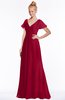 ColsBM Ellen Dark Red Modern A-line V-neck Short Sleeve Zip up Floor Length Bridesmaid Dresses