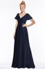 ColsBM Ellen Dark Sapphire Modern A-line V-neck Short Sleeve Zip up Floor Length Bridesmaid Dresses