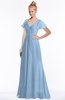 ColsBM Ellen Dusty Blue Modern A-line V-neck Short Sleeve Zip up Floor Length Bridesmaid Dresses