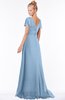 ColsBM Ellen Dusty Blue Modern A-line V-neck Short Sleeve Zip up Floor Length Bridesmaid Dresses