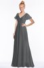 ColsBM Ellen Grey Modern A-line V-neck Short Sleeve Zip up Floor Length Bridesmaid Dresses