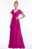 ColsBM Ellen Hot Pink Modern A-line V-neck Short Sleeve Zip up Floor Length Bridesmaid Dresses