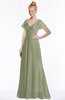 ColsBM Ellen Moss Green Modern A-line V-neck Short Sleeve Zip up Floor Length Bridesmaid Dresses