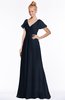 ColsBM Ellen Navy Blue Modern A-line V-neck Short Sleeve Zip up Floor Length Bridesmaid Dresses