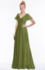 ColsBM Ellen Olive Green Modern A-line V-neck Short Sleeve Zip up Floor Length Bridesmaid Dresses