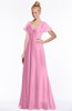 ColsBM Ellen Pink Modern A-line V-neck Short Sleeve Zip up Floor Length Bridesmaid Dresses