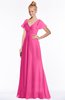 ColsBM Ellen Rose Pink Modern A-line V-neck Short Sleeve Zip up Floor Length Bridesmaid Dresses