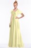 ColsBM Ellen Soft Yellow Modern A-line V-neck Short Sleeve Zip up Floor Length Bridesmaid Dresses