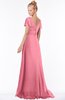 ColsBM Ellen Watermelon Modern A-line V-neck Short Sleeve Zip up Floor Length Bridesmaid Dresses