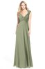 ColsBM Kara Moss Green Modest Fit-n-Flare V-neck Sleeveless Chiffon Floor Length Bridesmaid Dresses